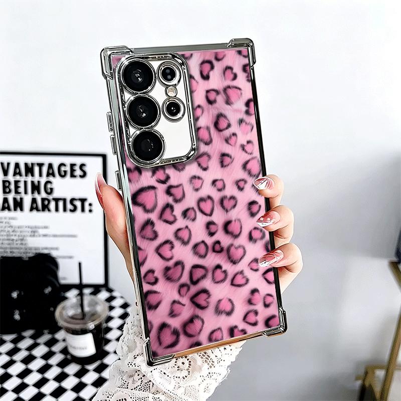 Pink Leopard Print Soft Phone Case For Samsung Galaxy S26 Ultra S25 Edge S24 FE S23 Plus S22 S21 + S20 Plating Anti-Fall Fundas