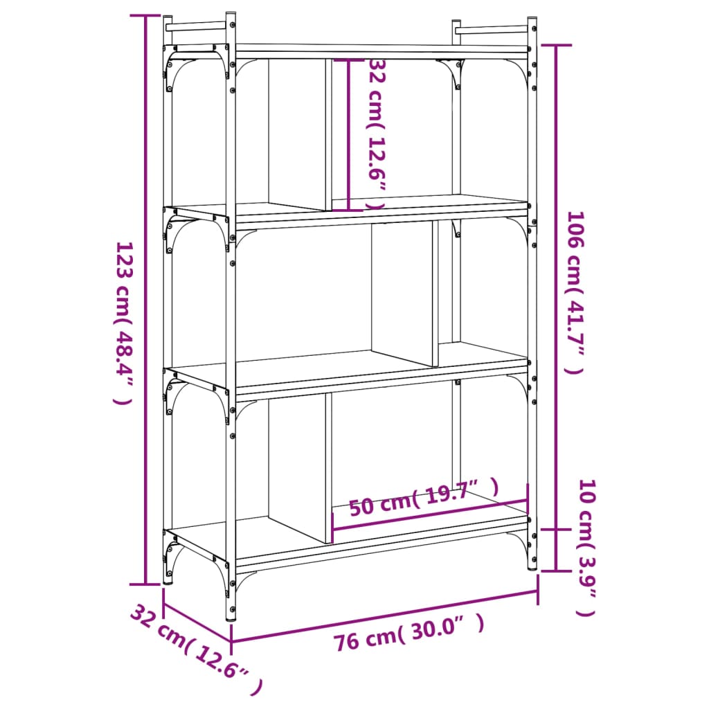 Bookshelf 4 Shelves Grey Sonoma 76 x 32 x 123 cm Engineered Wood