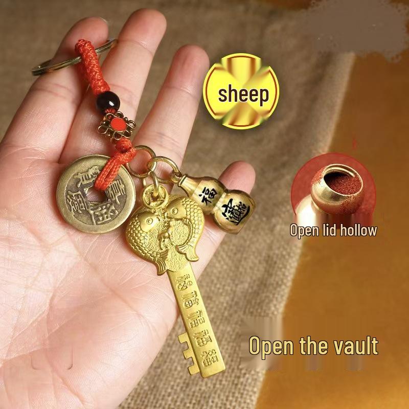 Populär Zodiac Mässing Kalabash Gyllene Nyckelring Hänge för Väskor & Telefoner