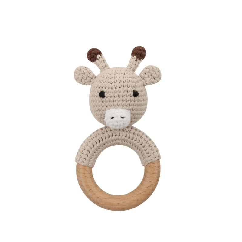 Dětský dřevěný bavlněný řetízek na dudlík Háčkované zvířátko jelen Zvonek Ekologický klip na dudlík Kousací náramek pro novorozence