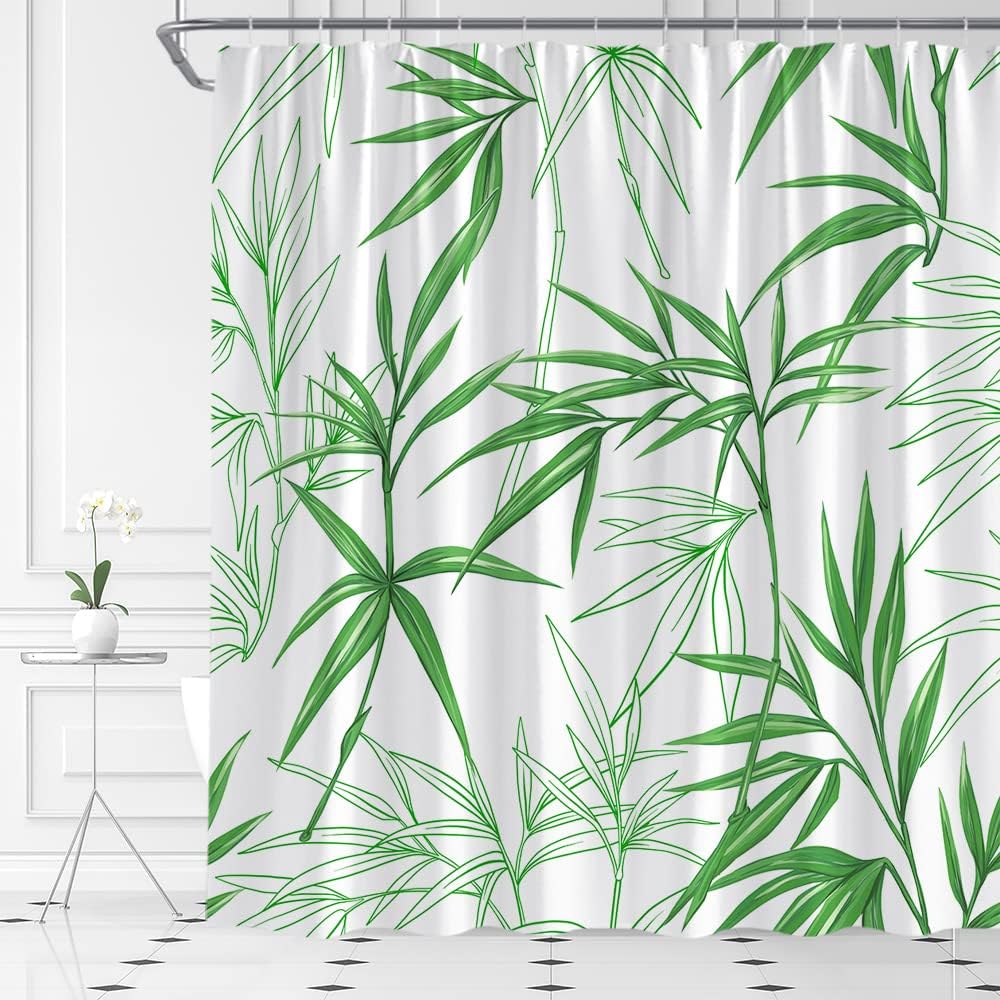 Groen Bamboe Blad Patroon Waterdicht Douchegordijn 180X200Cm - Natuur Planten Print Badkamer Gordijn Voor Spa Stijl Decor