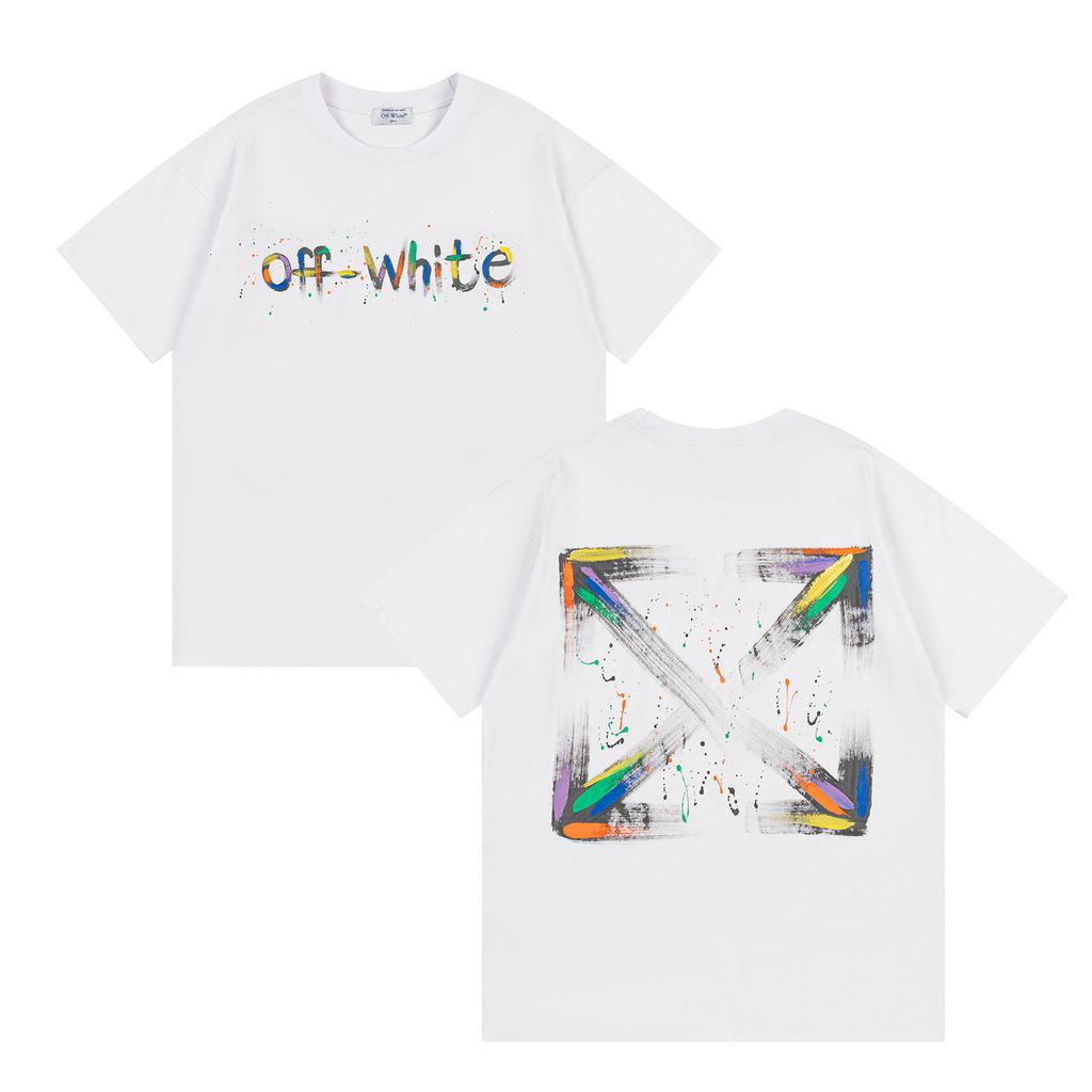 Off-White New Color Letter Arrow Pattern Round Neck Pullover Short Sleeved Men's and Women's T-shirts for Spring and Summer 2025