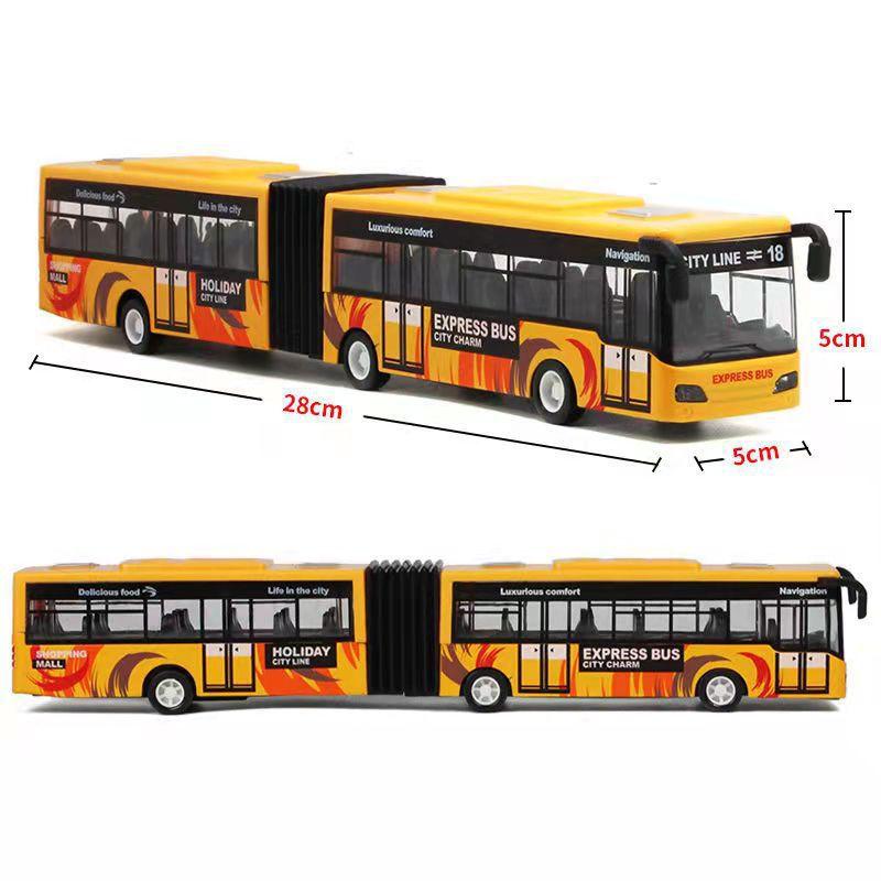 Simulation Bus Alloy Car Model Light Music Pull Back Double Section Bus Children's Sound and Light Toy Car