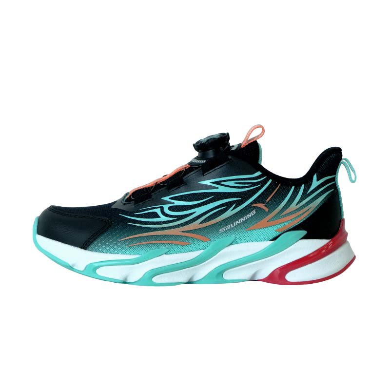 Anta Kids Synthetic Leather Fabric Running Series Fashion Comfortable Low-Top Running Shoes Kids Sneaker Black Fluorescent-Water-Green 312445511R-3