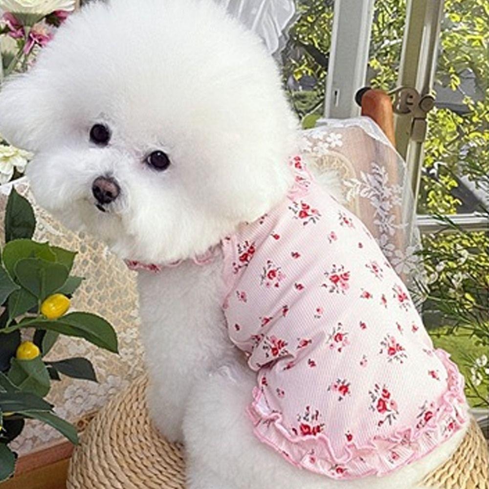 Sleeveless Pet Floral Dress Summer Thin Dog Skirt Pet Costumes Dog Pullover  Four Seasons