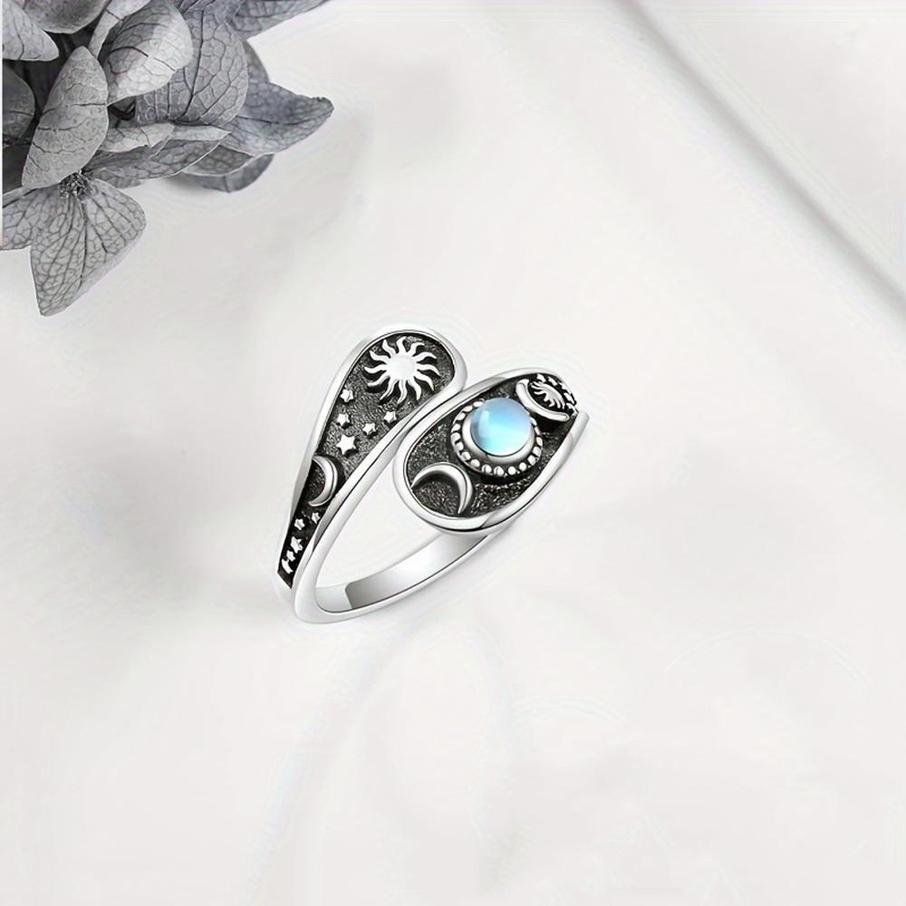 Women's Ring with Moon, Sun, and Stars Moonstone Vintage Classic Jewelry for Daily Wear