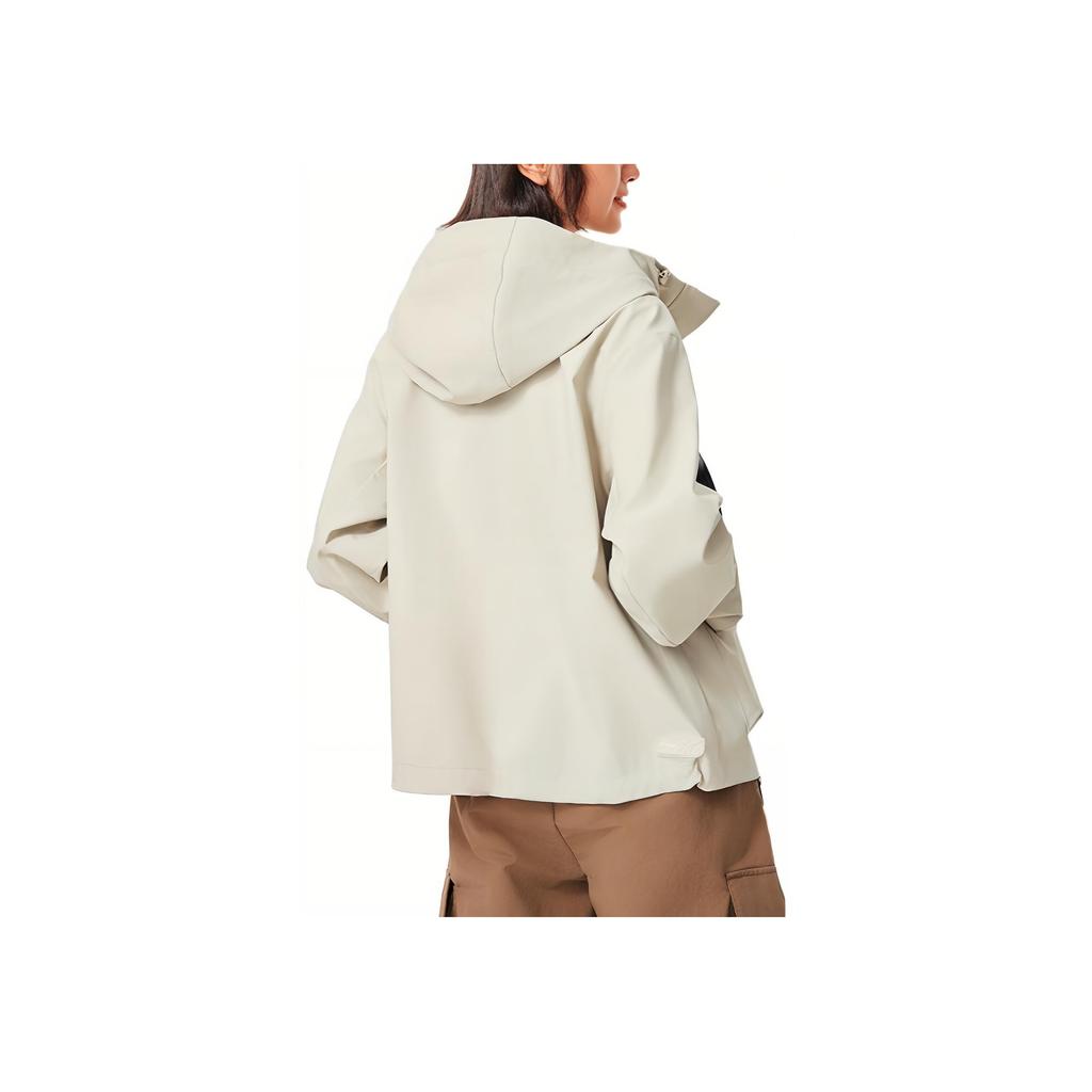 Li Ning Sports Trend Series Anti-Rain Comfortable Casual Loose Zipper Hooded Windbreaker Women Outerwear Oatmeal-Gray AEMU008-1