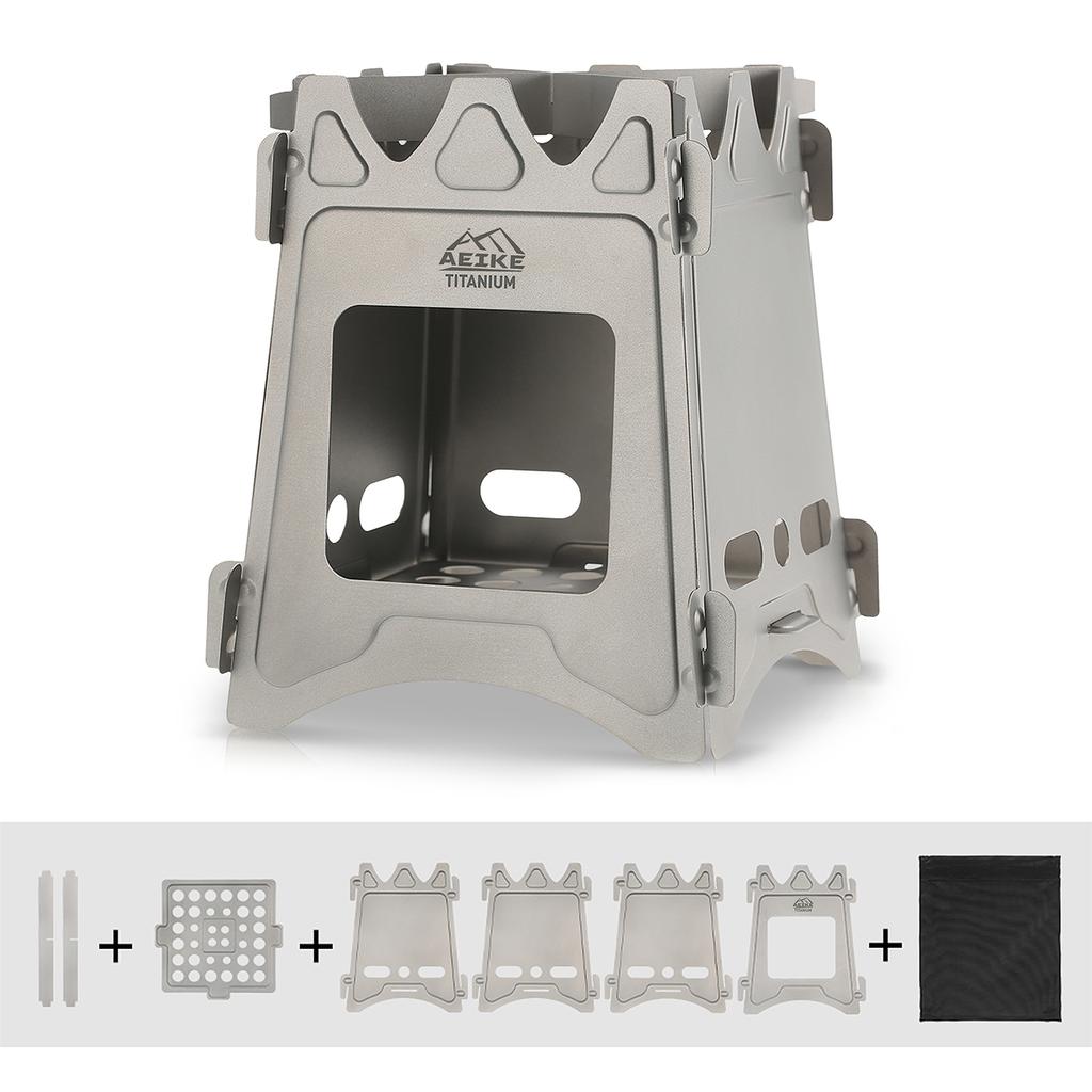 AEIKE Sobă cu lemne de camping, pliabilă, ușoară, din titan, sobă de rucsac pentru