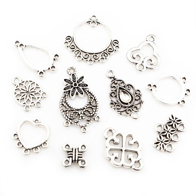 30pcs Antique Silver Plated Boho Vintage Flower Connector Charms Pendant DIY Necklace Bracelet Jewelry Making Findings Supplies