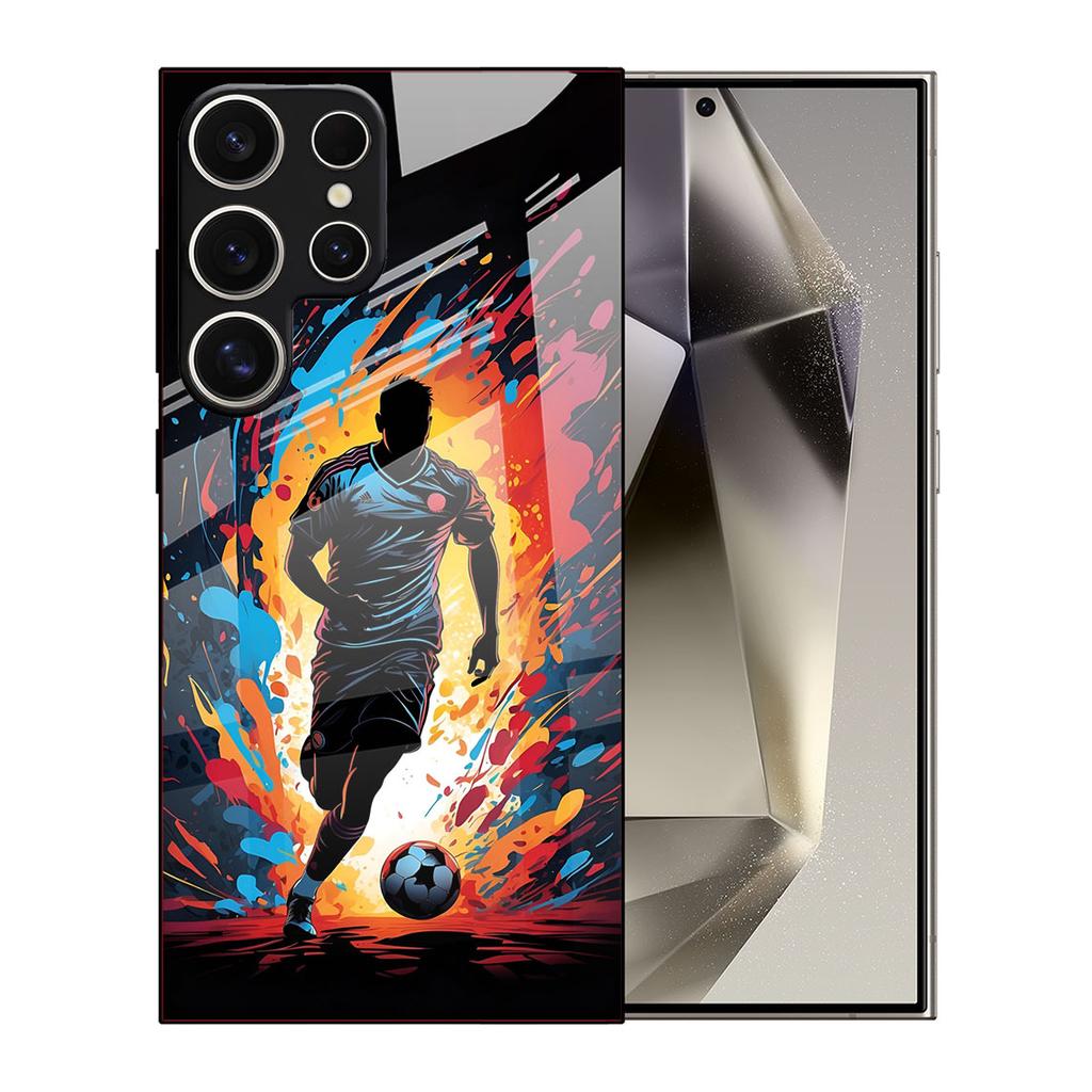 Samsung S26ULTRA Mobile Phone Case A90 Football S24 Tempered Glass Illustration A16 Black Protective Case A07