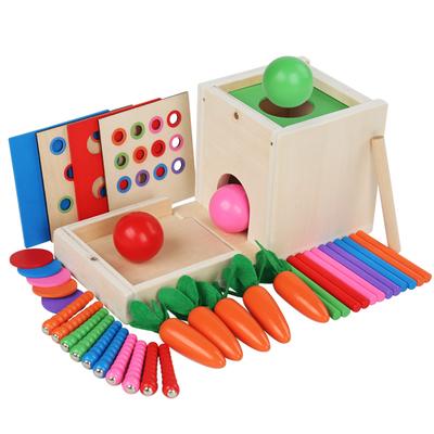 6-In-1 Wooden Montessori Toy Play Kit Object Permanence Box Play Set With Coin Box Carrot Harvest Shape Sorter Ball Drop Toy