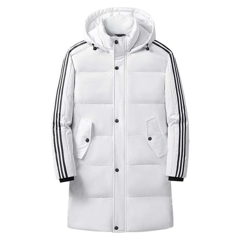 Winter hooded three bars medium and long sports warm down jacket men and women couple white duck down coat student coat