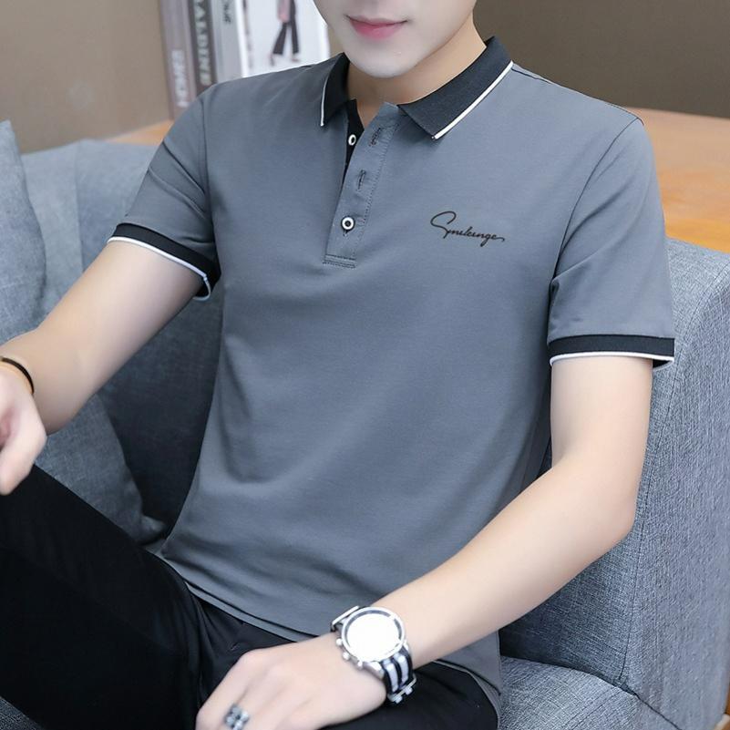 Lapel Lycra Cotton Short-sleeved T-shirt Men's Polo Shirt Embroidered Men's Blouse Clothing