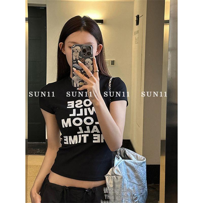 

Y2K shrimp skin explosive letter short-sleeved T-shirt women, summer new slim-fitting and thin printed top 2XL
