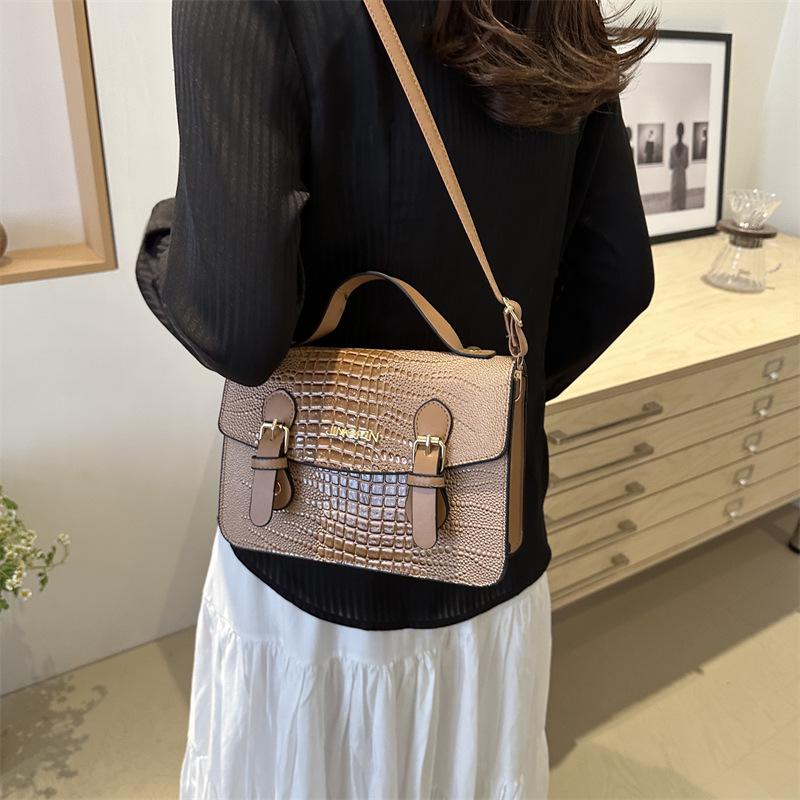 New Summer Crocodile Pattern Texture Personalized Casual Simple Retro One-shoulder Crossbody Handheld Small Square Bag for Women