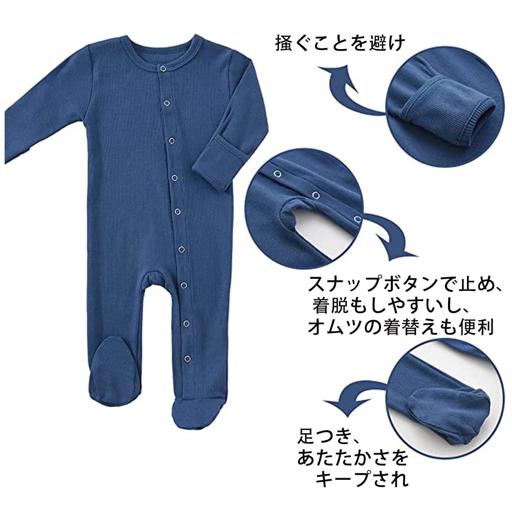 Baby Clothes Rompers Long Sleeve Coverall Cotton Footed Newborn Underwear Front Opening Baby Baby Shower Gift Months [KISBINI] Navy/Charcoal 3-6