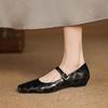 Krazing Pot Cow Skin Spring Summer Size 41 Thick Low Heels Women Square Toe Leopard Metal Buckle Shallow Pumps