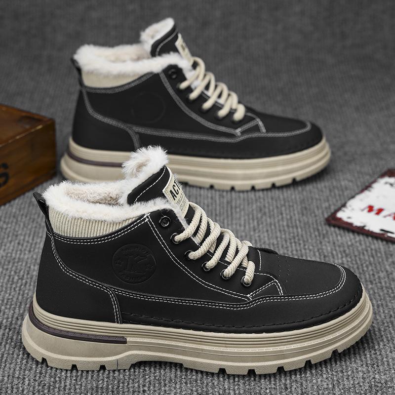 

Martin boots men s 2025 new autumn and winter velvet snow cotton shoes retro leather casual help tooling short boots 44 чорний
