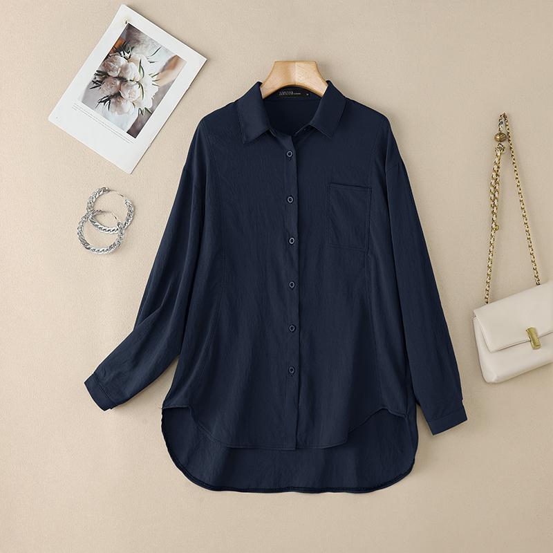 ZANZEA Women Turn Down Collar Loose Casual Long Sleeve Blouse