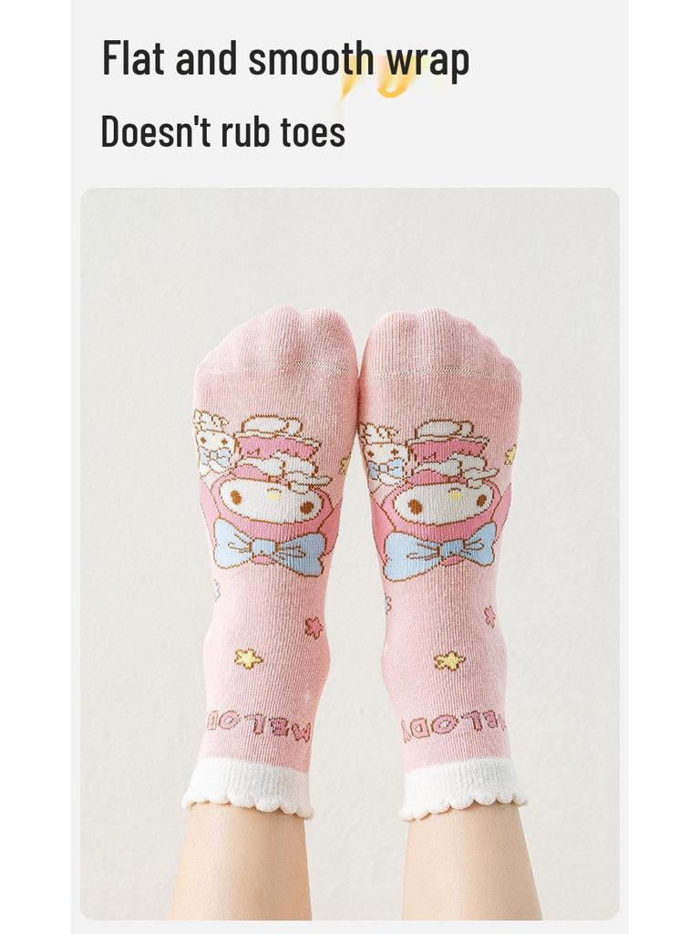 My Melody Girls' Cute Cartoon Mid-Calf Cotton Socks - Thin for Autumn & Winter