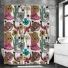 Western Cowboy Bullhead Cactus Boots Cowboy Hat Shower Curtain, Bathroom Decorative Shower Curtain, Waterproof Shower Curtain wi