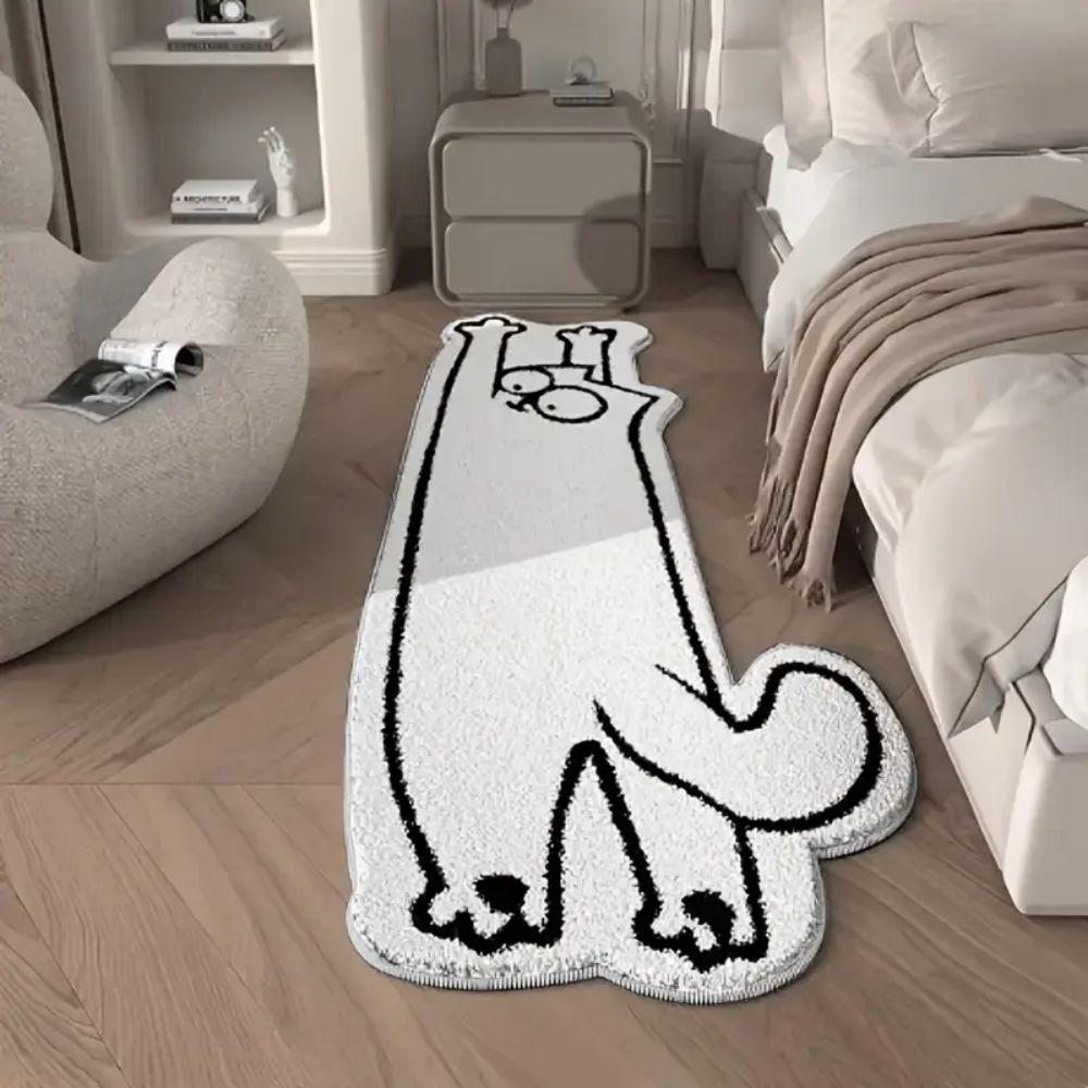 Cartoon White Cat Rug Soft and Comfortable Bedside Rug for Bedroom, Children's Room, Long Floor Mat, Home Decoration