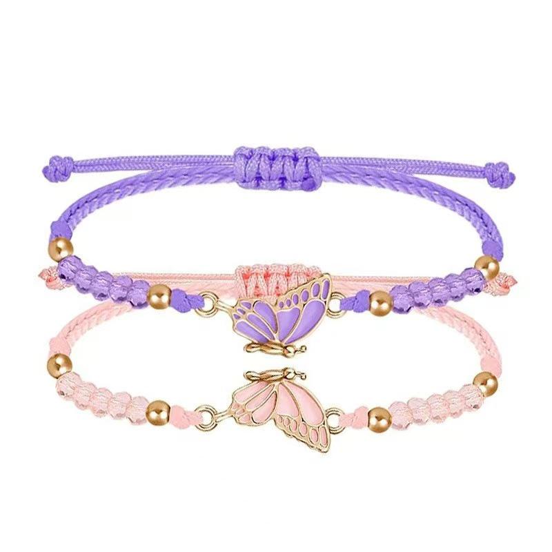 Adjustable Cross-Woven Butterfly Bracelet for Couples & Best Friends - Versatile Sweet Style Hand Jewelry