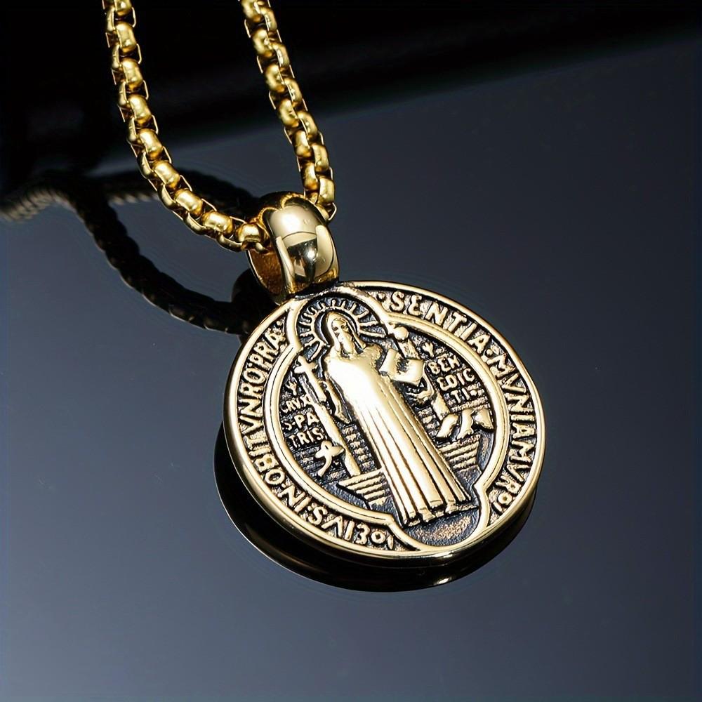 St. Benedict Medal Necklace Stainless Steel Religious Catholic Pendant Jewelry for Men Women