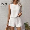 Femeii 2 piese ținută Hollow Back fără mâneci maiou pantaloni scurți cu picioare largi set casual lejer lejer costum asortat