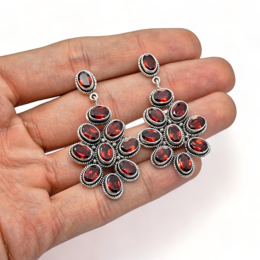 Garnet Statement Earrings: 925 Sterling Silver Dangle Earrings