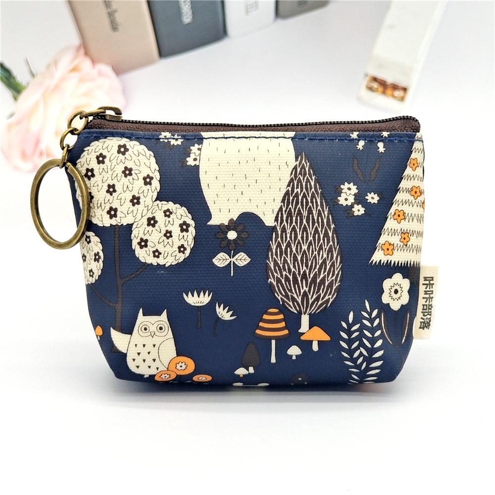 Women Polyester Waterproof Cartoon Print Keychain Wallet Small Organizer Pouch Ladies Money Bag Coin Purse for Children Girl Boy