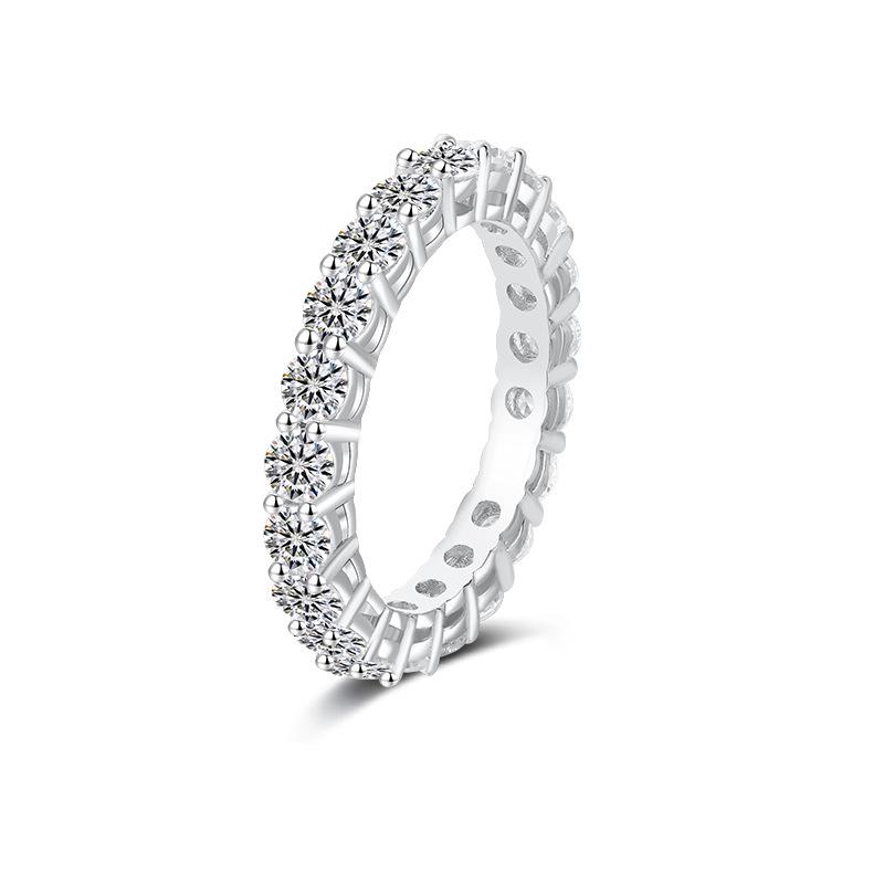 S925 Sterling Silver Moissanite Full Diamond Ring for Women - High-End Luxury Stacking Ring