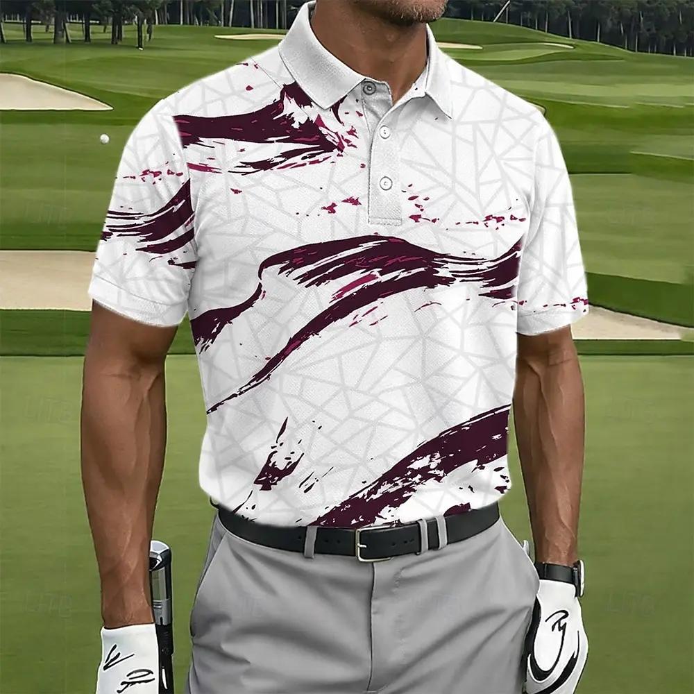 Golf Must-Have! Geometric Pattern Short Sleeve Polo Shirt, Ideal for Golf