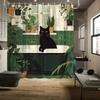 Chic Cat & Greenery Shower Curtain: Embrace the Whimsical Design, Soft Fabric, and Nature Vibes for Your Cozy Bathroom