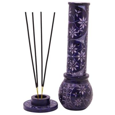 25.4 Cm Marble Blue Sunshine Soapstone Bottle Incense Stick Holder Agarbatti Stand Tea Light Burner Jaali Carving Incense Stick Holder for Home Decor