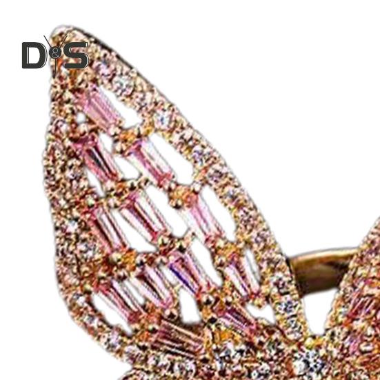 Pierścionek damski Hollow Out Butterfly Shape Rhinestone Alloy Regulowany pierścień otwierający Bankiet Party Wedding Jewelry