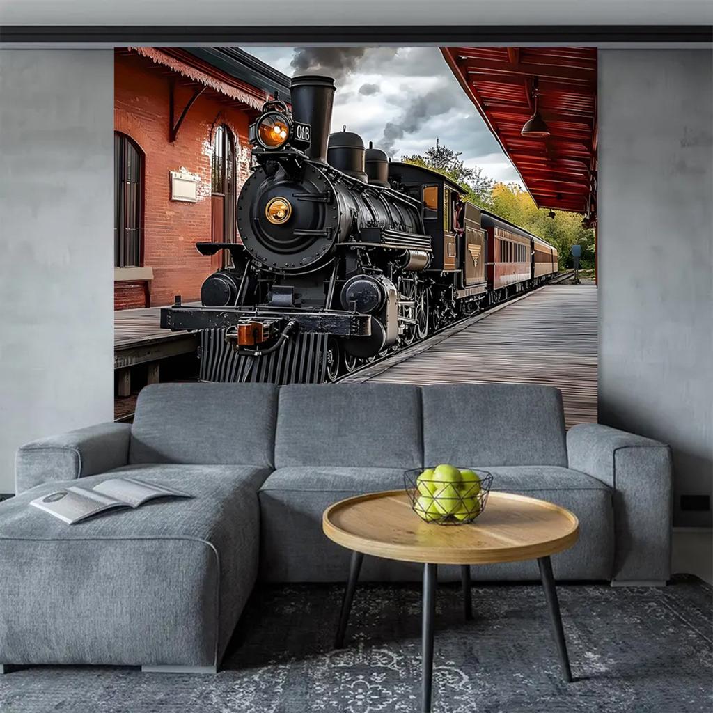 2D Plane 1-piece Vintage Steam Locomotive Scenery Background Suitable for Parties Photo Booths Birthday Parties