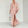 2026 European and American women's fashion dress pleated evening dress elegant split temperament long dress