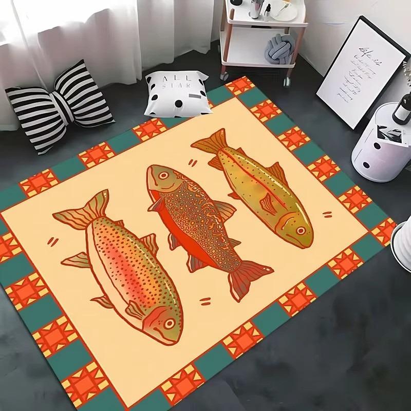 1pc Brown Trout Pattern Carpet New Release! Anti-slip Sound Insulation, Rug for Living Room Bedroom, Office Areas, Durable Mat