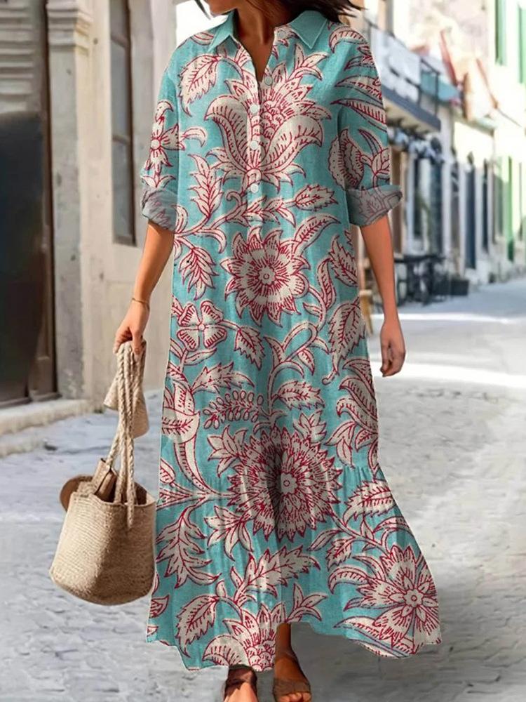 Womens Printed Polo Collar Midi Dress In Multiple Patterns