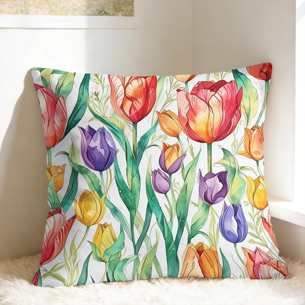 Tulip Spring Pillow Cover Cute Funny Pillow Case For Living Room Sofa Print Cushion Cover Gift Idea