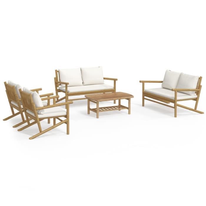 VidaXL Salon de jardin 5 pcs avec coussins blanc crème bambou 3156475