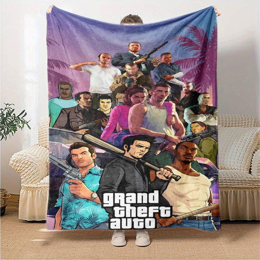 1pc Grand Theft Auto Soft Flannel Blanket with Designer Print A cozy blanket for all seasons, perfect for the couch, bed, office
