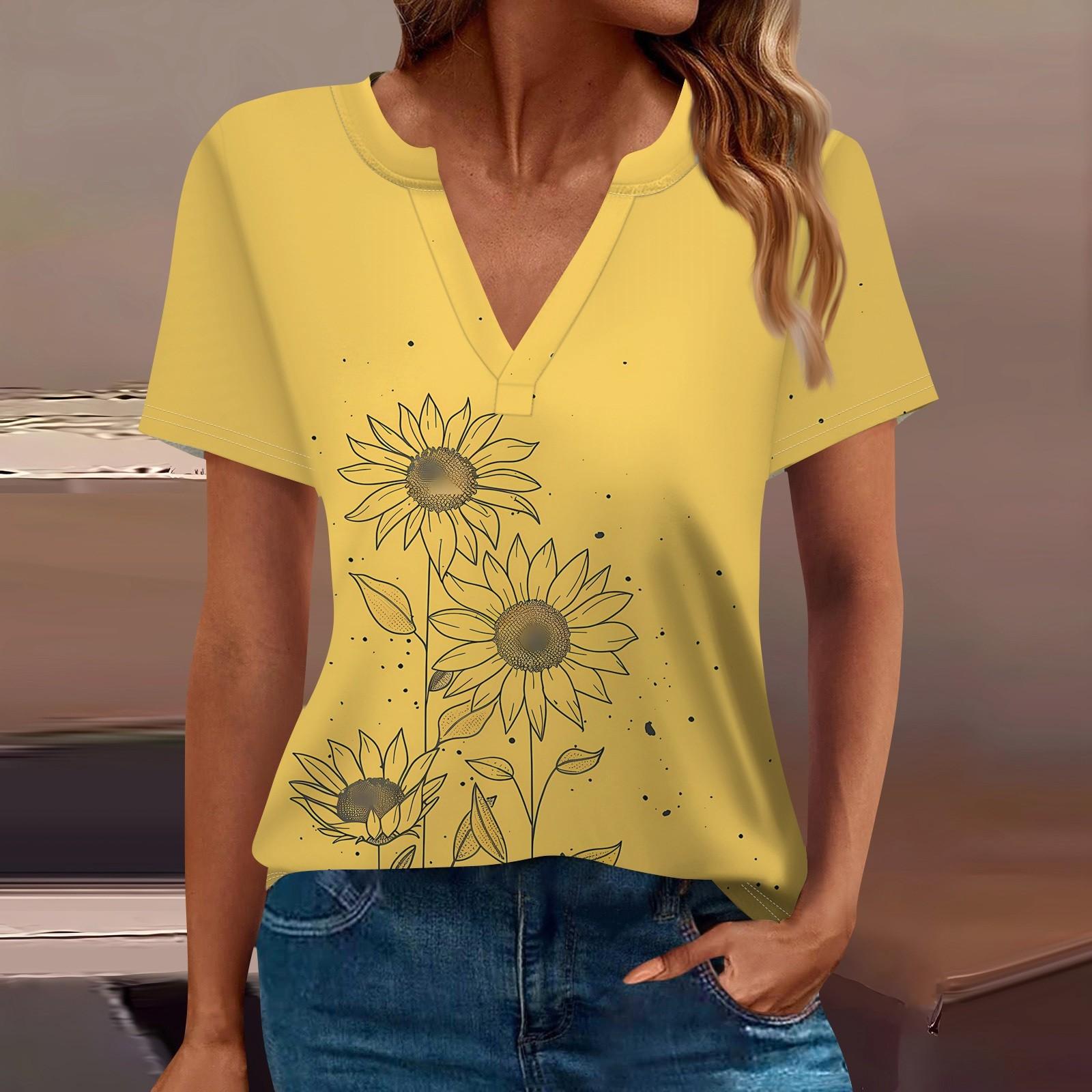 

Женская футболка Футболка с принтом с коротким рукавом Повседневные выходные Мода Базовый топ с V-образным вырезом Обычный топ M оранжевый