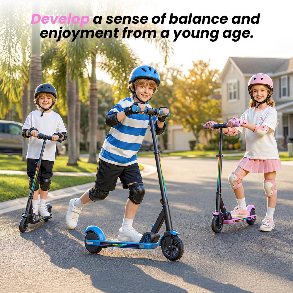 K4 Kinder Elektroroller 130W 2,6Ah 6'' Räder Bluetooth Lautsprecher Faltbar & Höhenverstellbar 3 Geschwindigkeiten 7-8KM Reichweite Elektroroller für Kinder