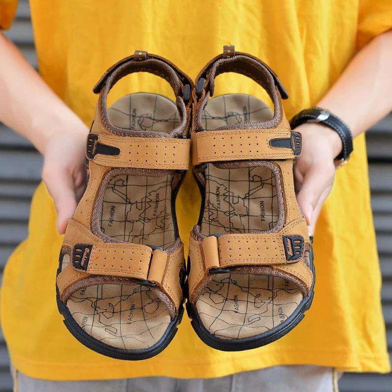 Fashion Classic Mens Sandals Summer Genuine Leather Sandals Men Outdoor Casual Lightweight Sandal Fashion Men Sneakers Zapatillas Male