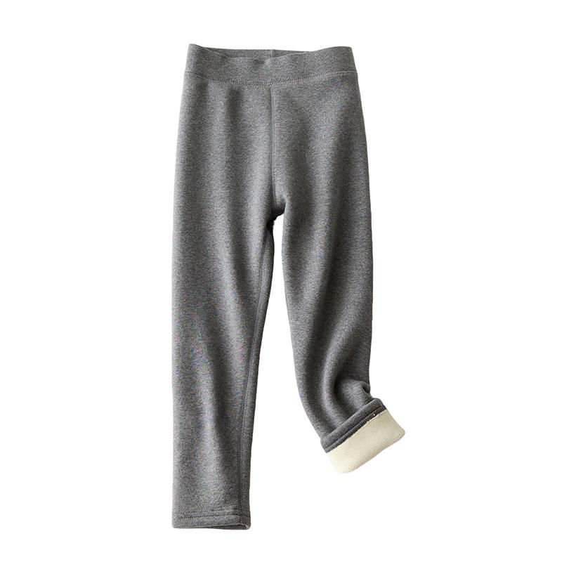 Leggings épais en coton doublé polaire pour filles - Pantalons d'hiver chauds de couleur unie