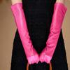 Guanti lunghi eleganti da donna in ecopelle, multicolore, sopra il gomito, 50 cm, perfetti per la fotografia primaverile/estiva.