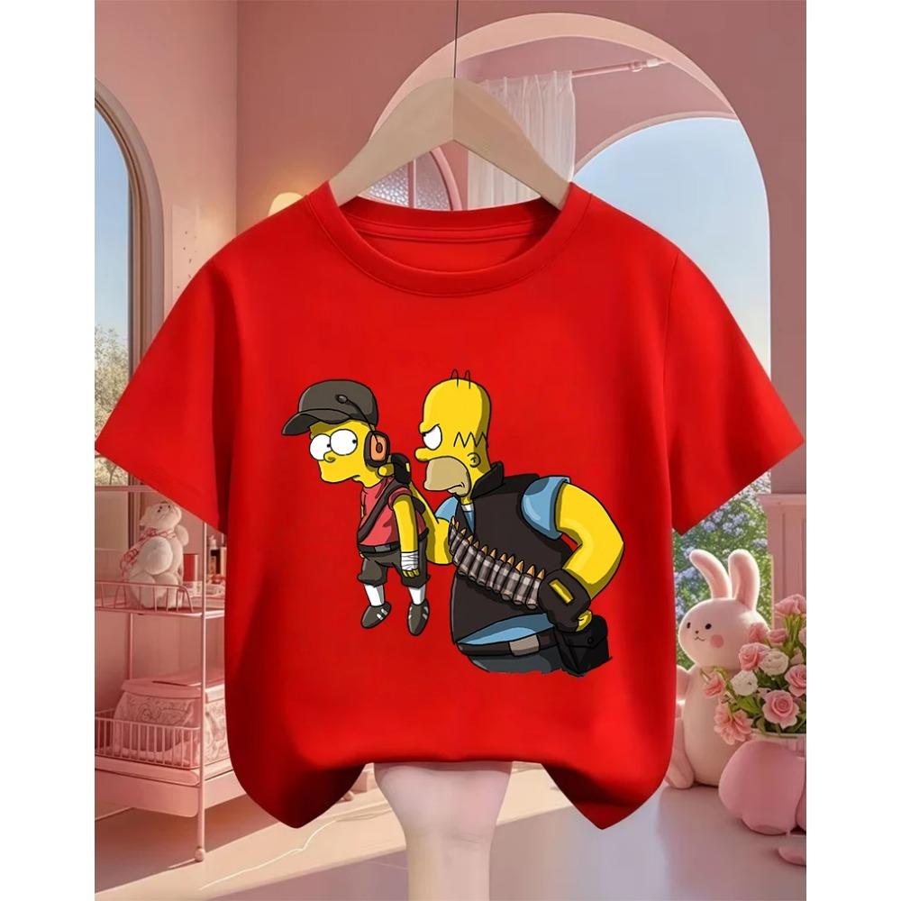 The Simpsons Cartoon Casual T Shirt Children Boys Girls Summer Cute Kawaii Crew Neck Fashion Street Tops
