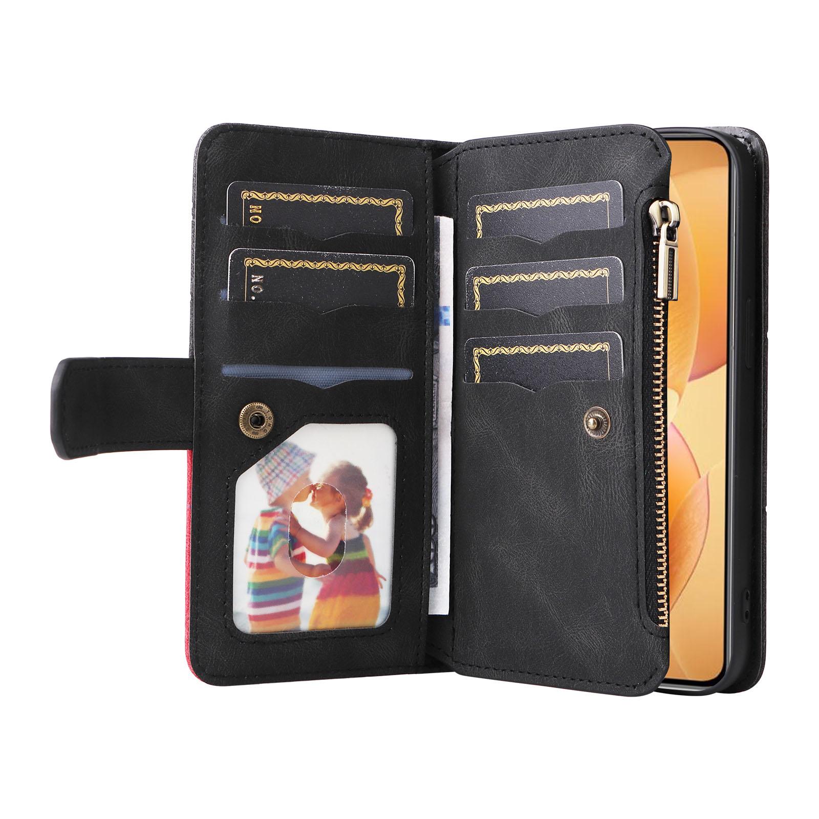 

For Xiaomi 14T Pro Leather Case with Strap Zipper 9 Card Slot Phone Cover Stand Blue
